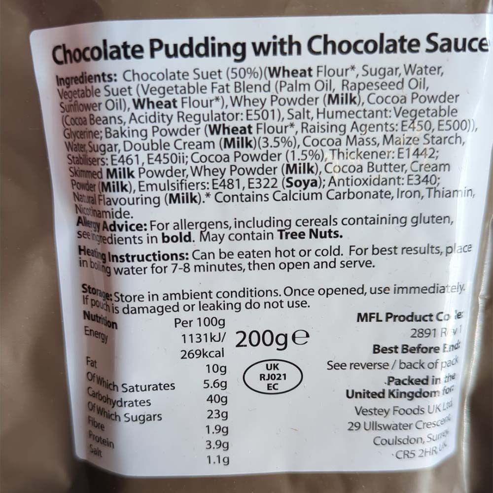 MRE Chocolate Pudding in Chocolate Sauce