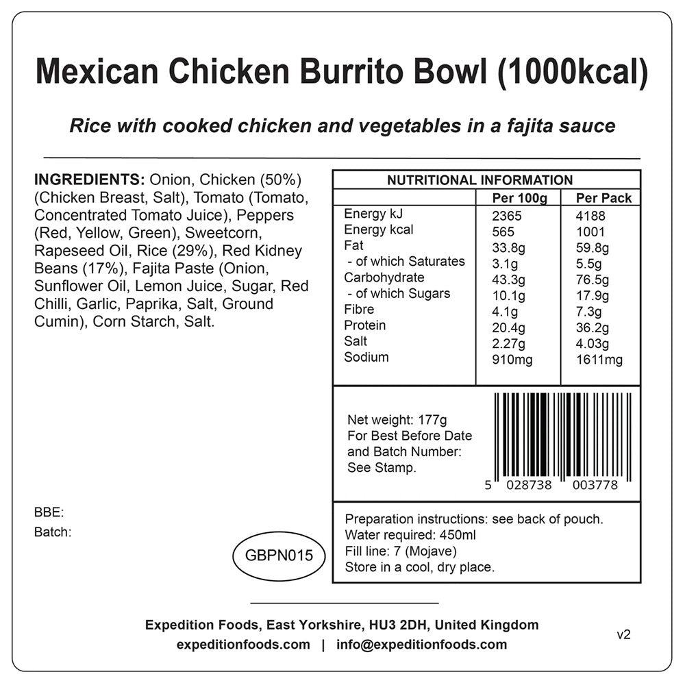 Expedition Foods Mexican Chicken Burrito Bowl (1000Kcal)
