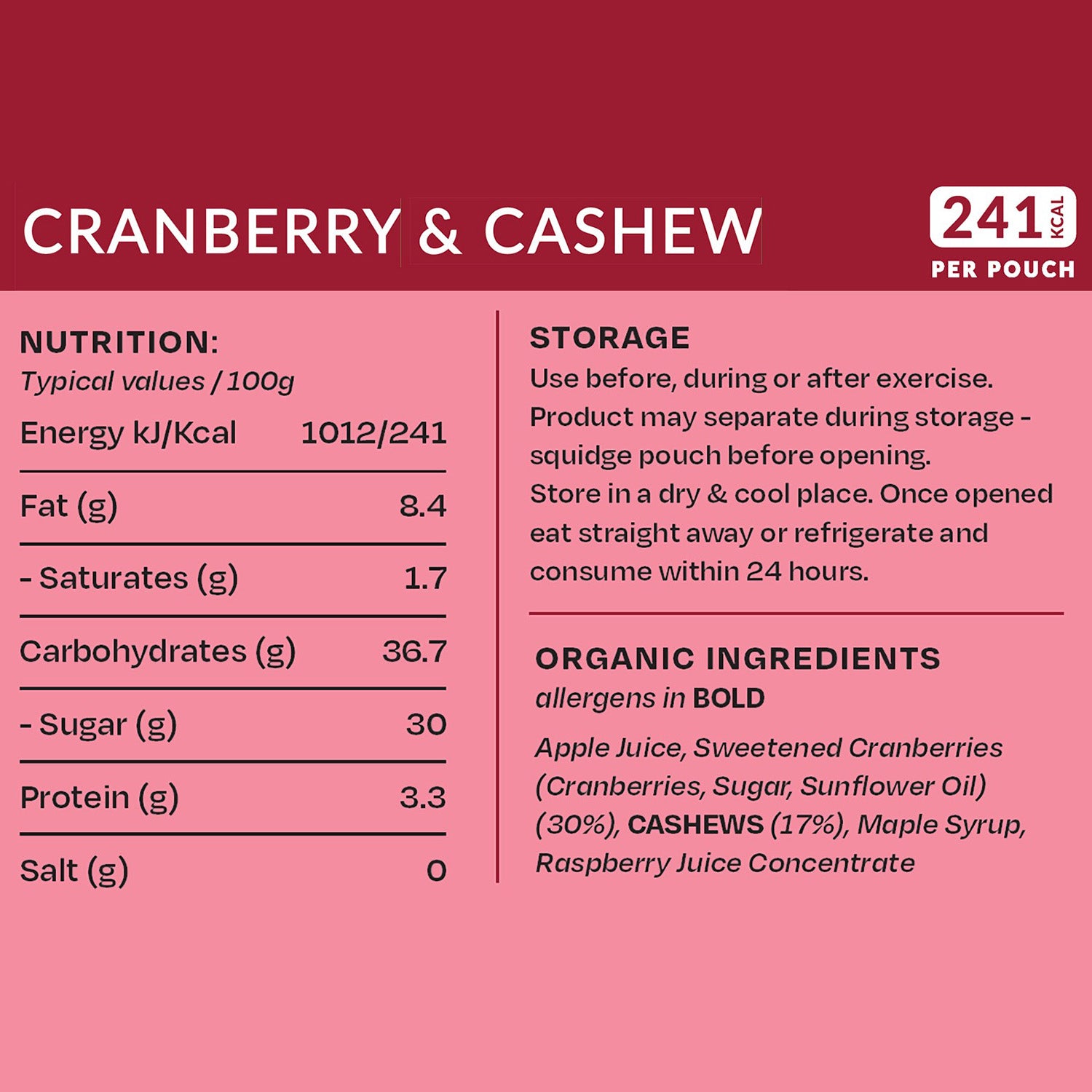 Supernatural Fuel Cranberry & Cashew Energy Pouch