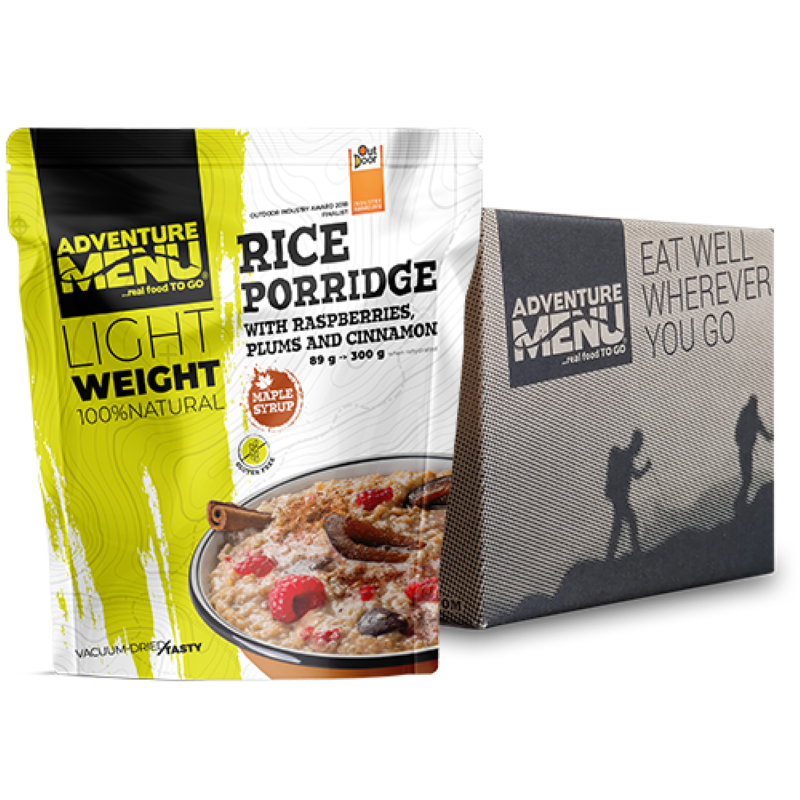 Adventure Menu Rice porridge with raspberries, plums and cinnamon