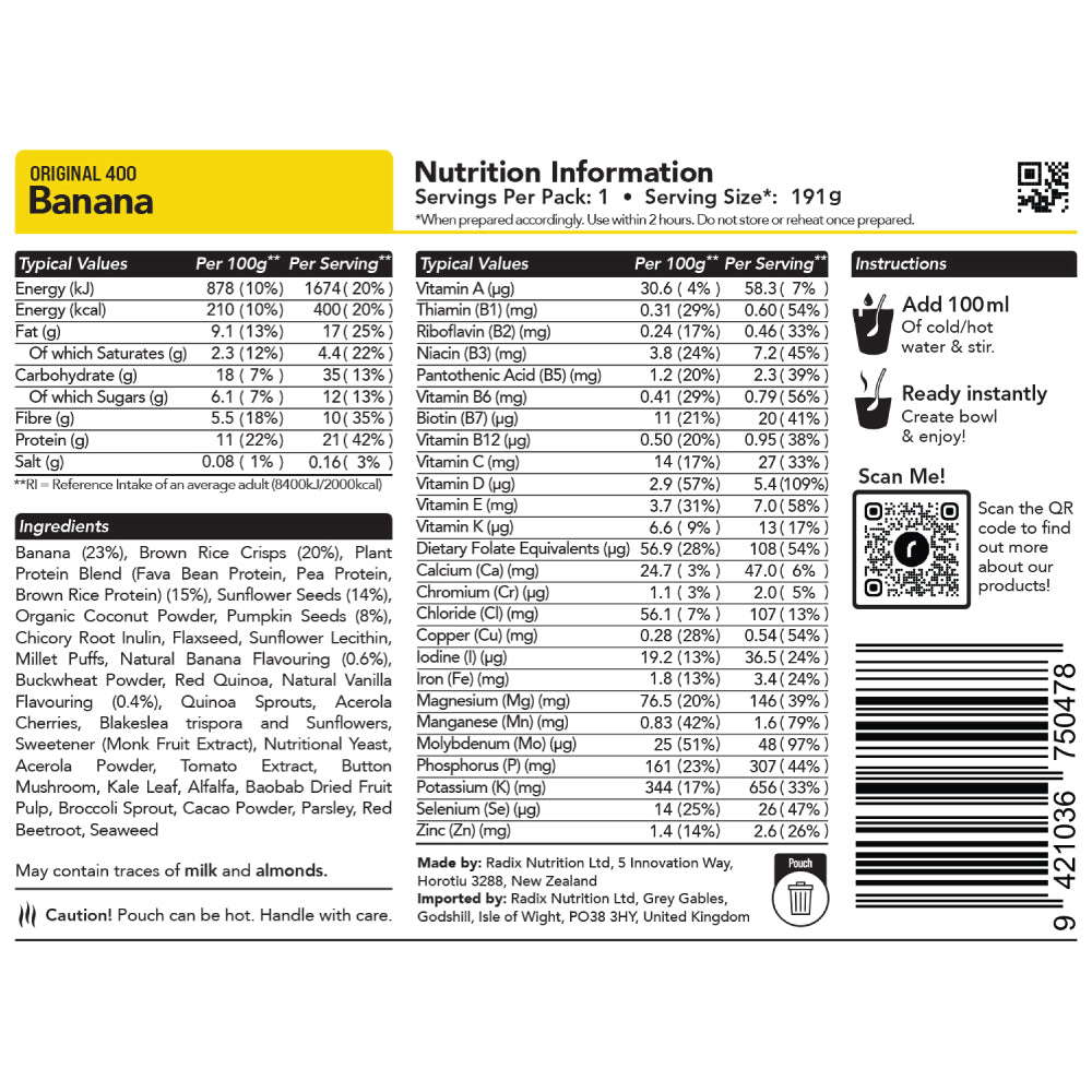 Radix Nutrition Original Banana Breakfast Meal (91g) 400kcal