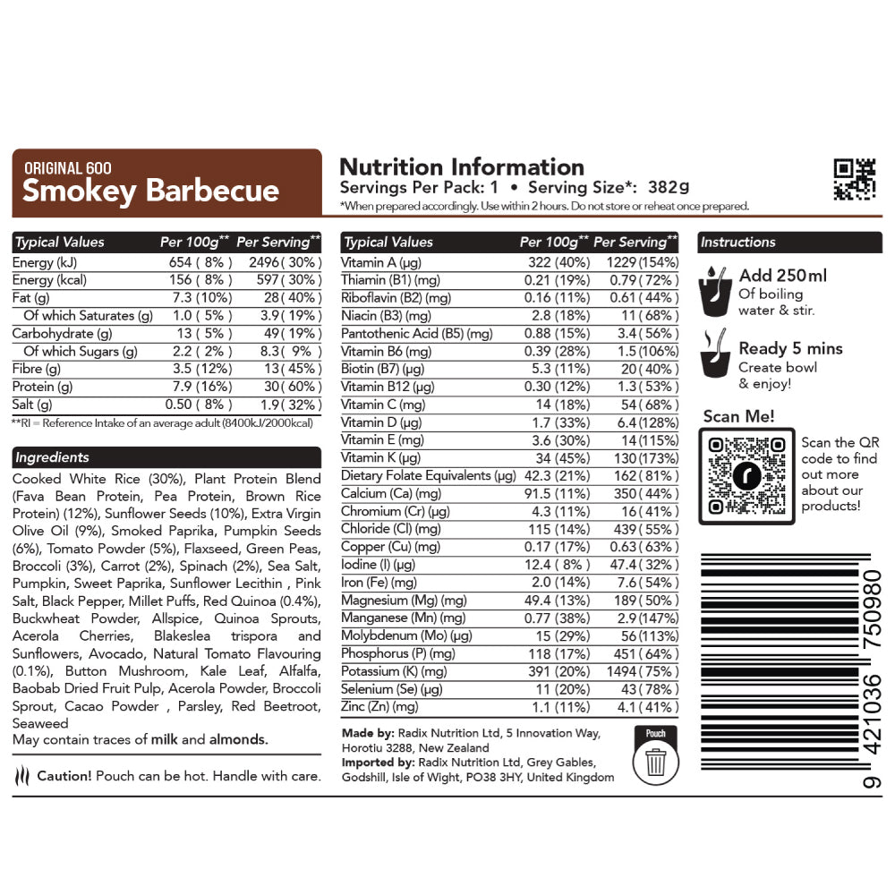 Radix Nutrition Original 600kcal Meal, SMOKEY BARBECUE 132g