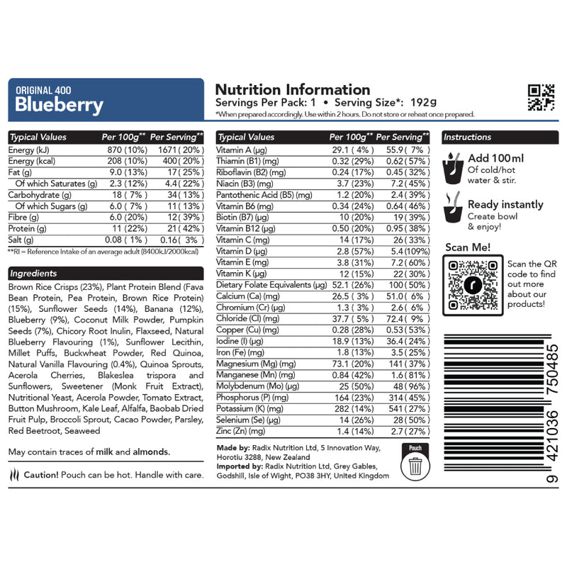 Radix Nutrition Original Blueberry Breakfast Meal (92g) 400kcal
