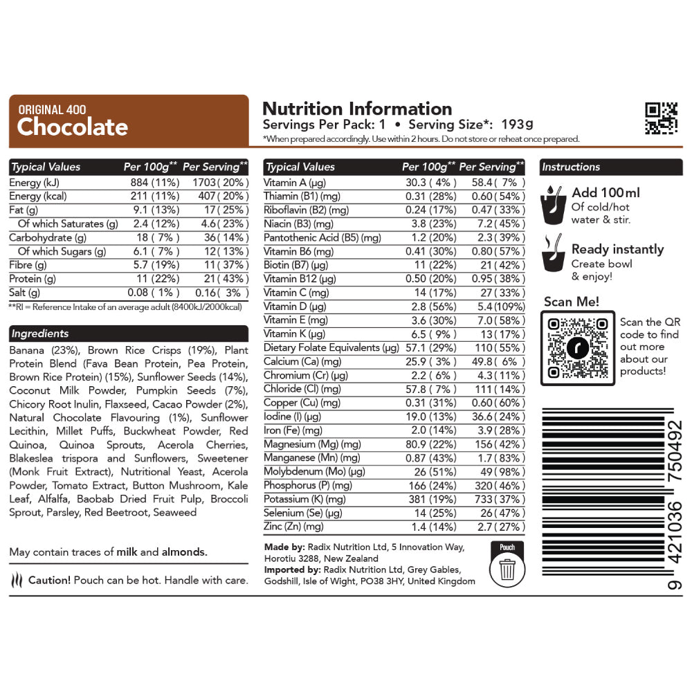 Radix Nutrition Original Chocolate Breakfast Meal (93g) 400kcal