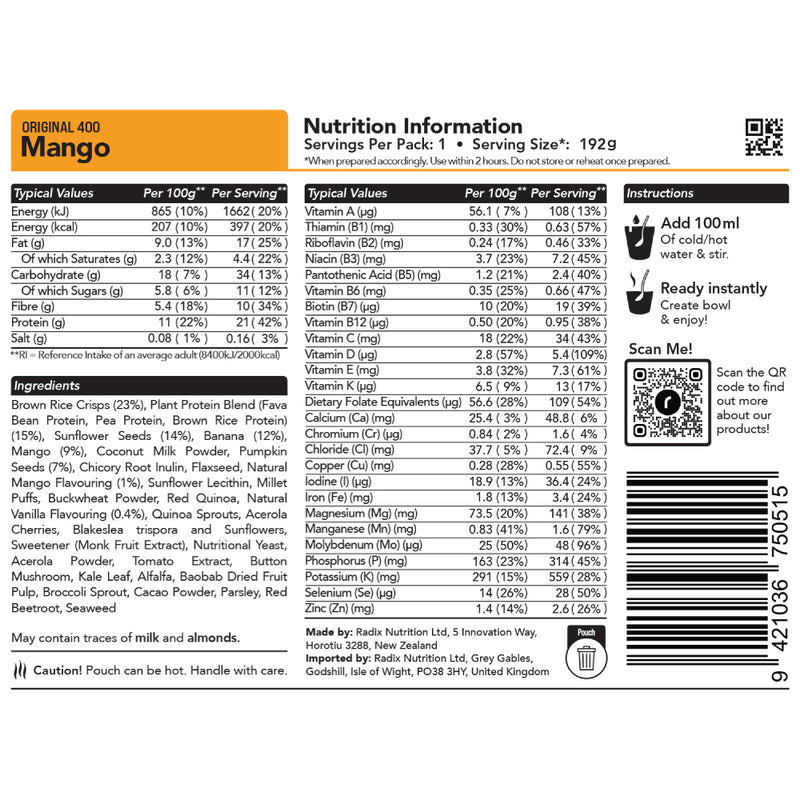 Radix Nutrition Original Mango Breakfast Meal (92g) 400kcal