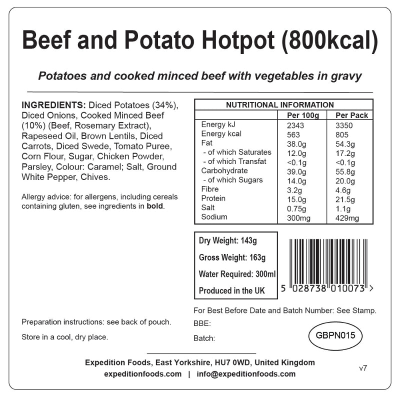Expedition Foods Beef and Potato Hotpot (High Energy)