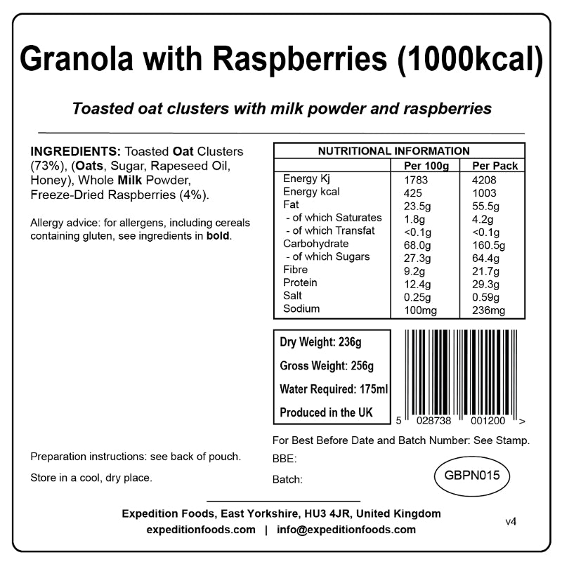 Expedition Foods Granola with Raspberries (1000Kcal)