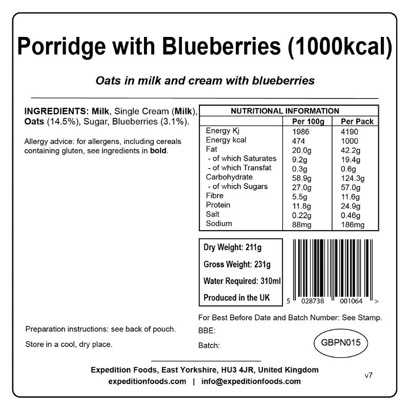 Expedition Foods Porridge with Blueberries (1000Kcal)