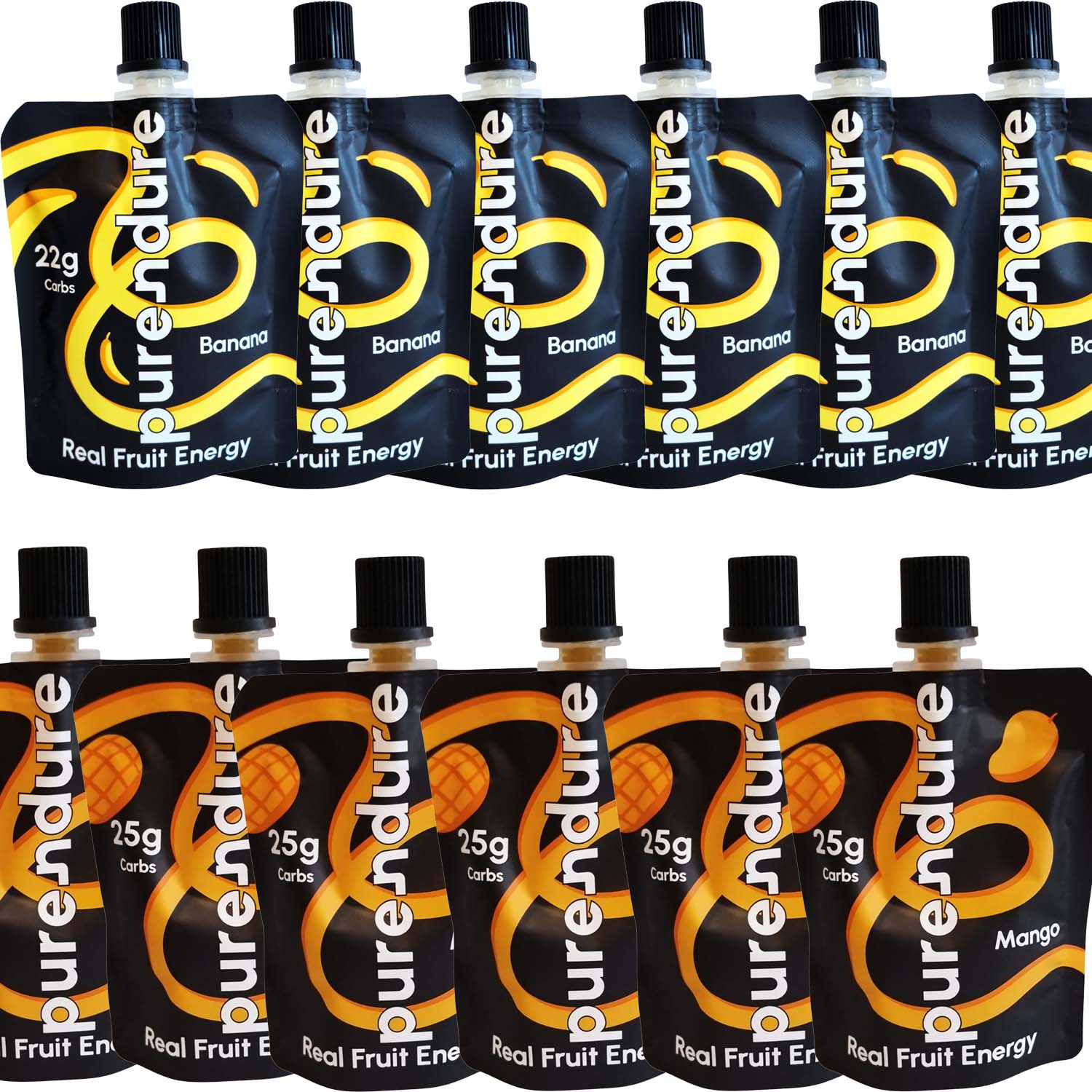 Purendure Natural Energy Gel | Box of 12 (6x Banana, 6x Mango)