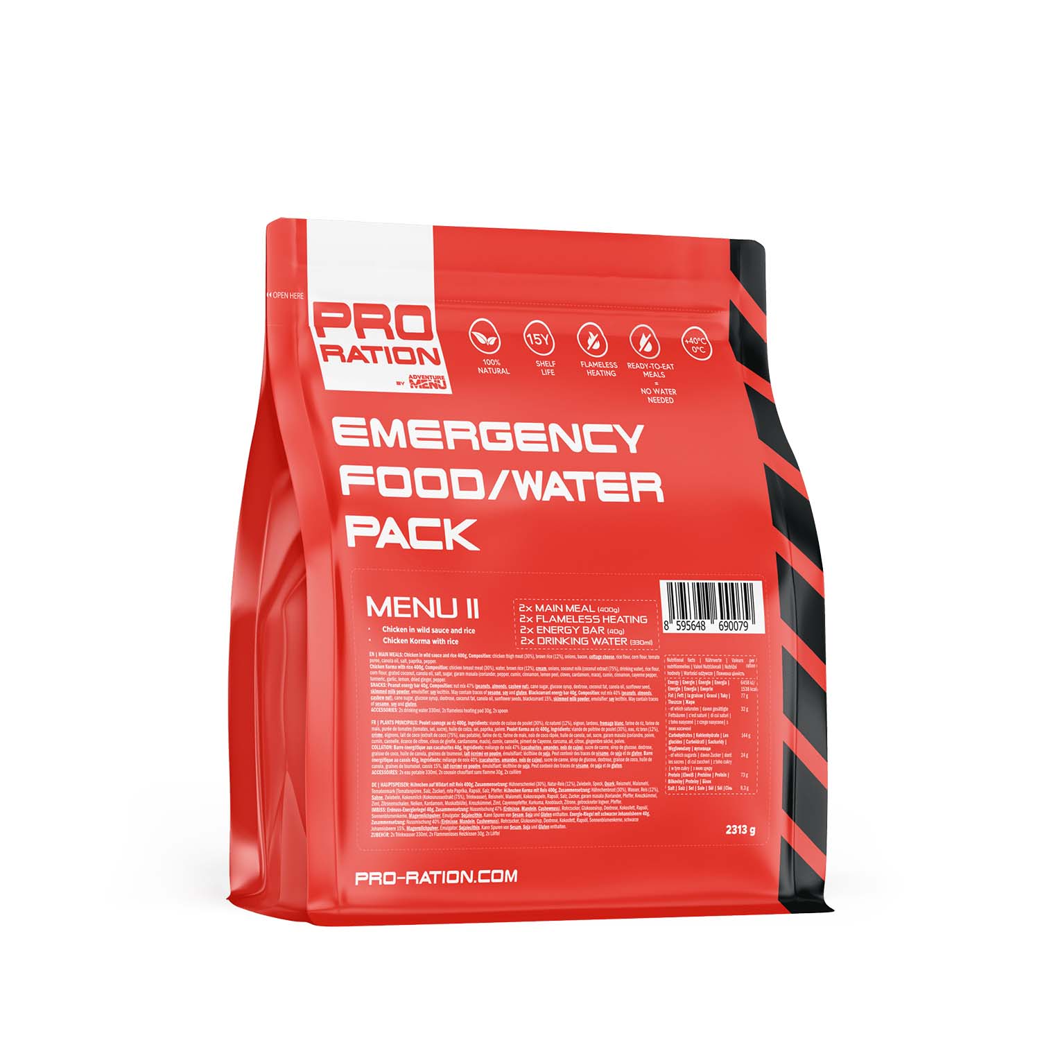 Pro Ration Emergency Food/Water Pack Menu II