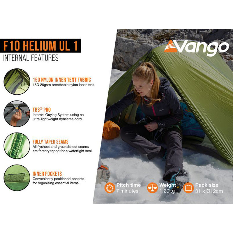 Vango F10 Helium UL Tent Alpine Green Base Camp Food