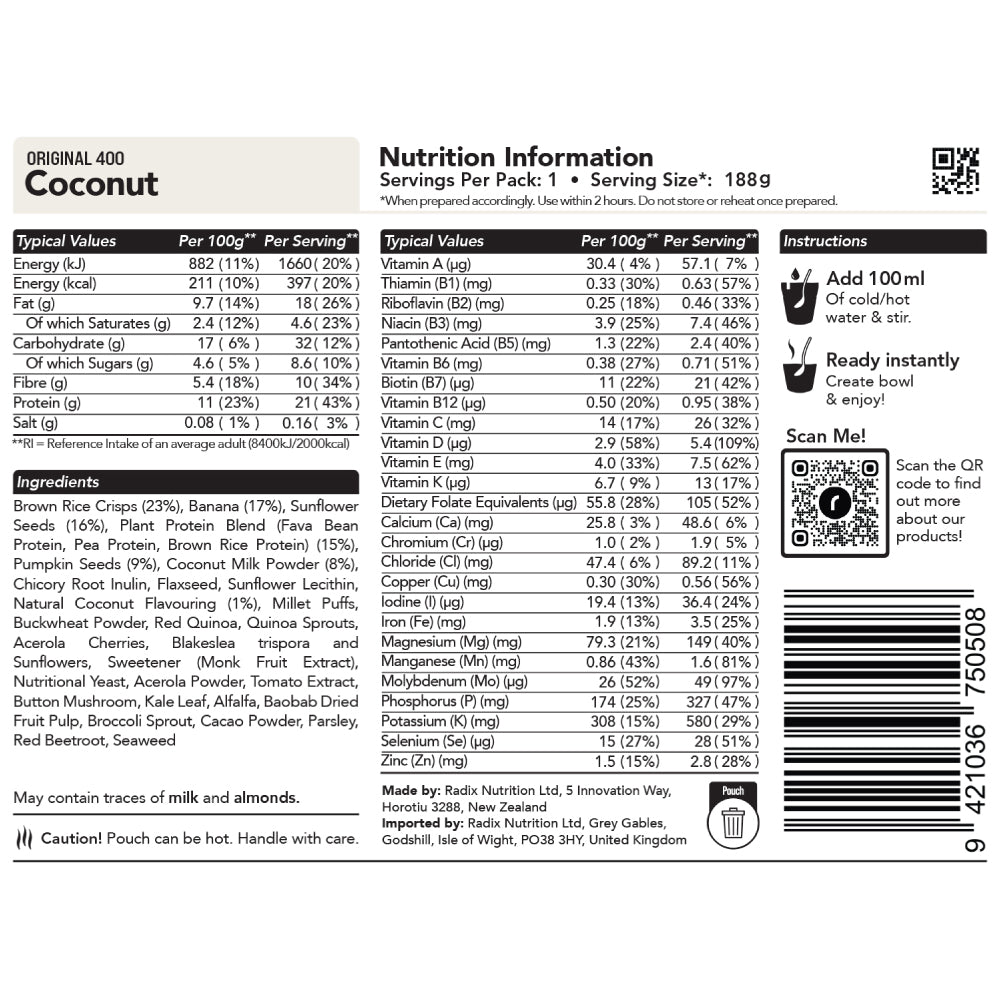 Radix Nutrition Original Coconut Breakfast Meal (88g) 400kcal