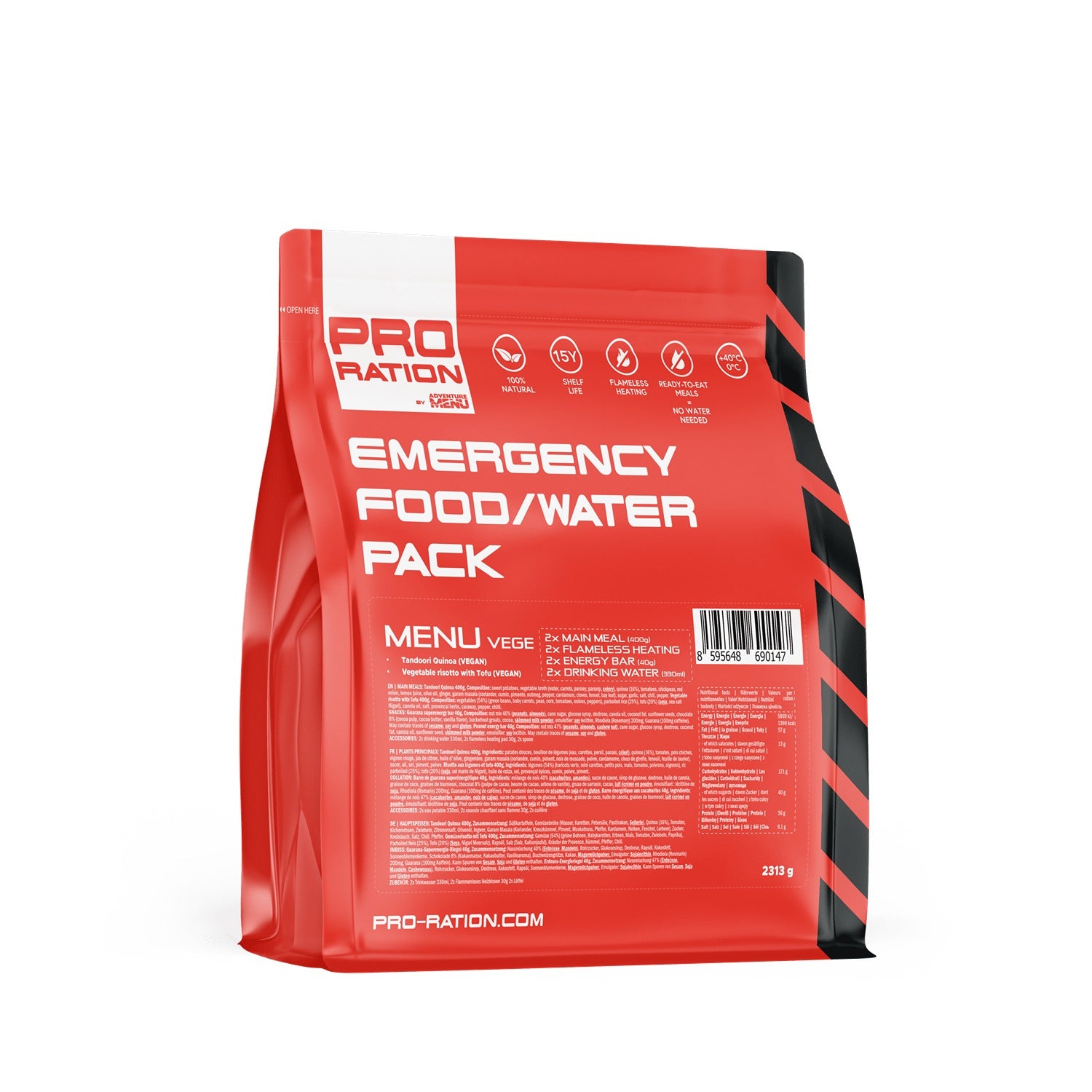 Pro Ration Emergency Food/Water Pack Menu Vegetarian