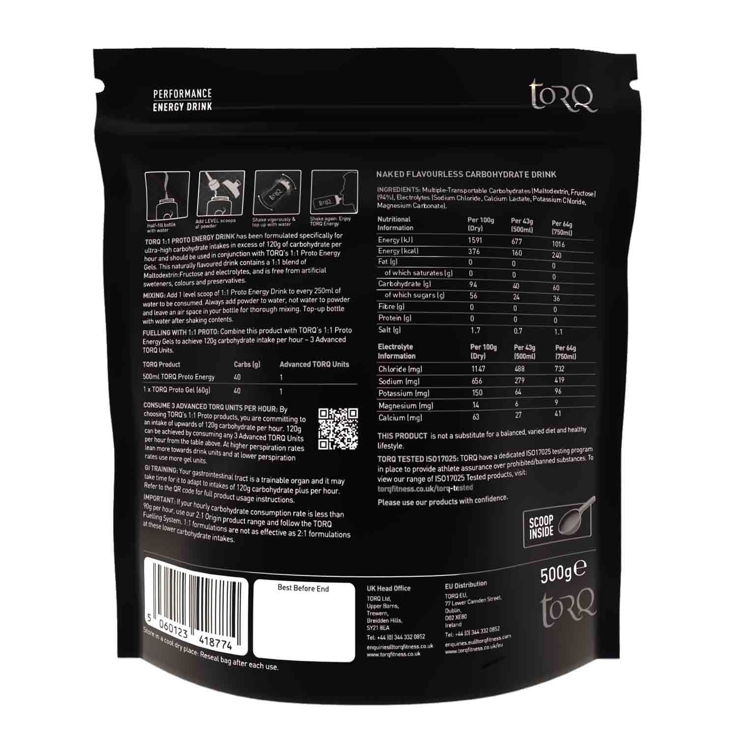 Torq 1:1 Naked Flavourless Proto Energy (500g Pouch)