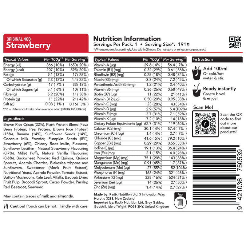 Radix Nutrition Original Strawberry Breakfast Meal (91g) 400kcal