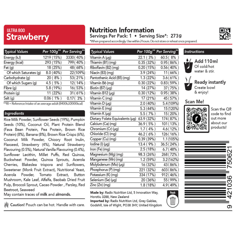 Radix Nutrition Ultra v9 Strawberry Breakfast Meal (164g) 800kcal