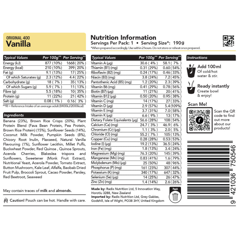 Radix Nutrition Original Vanilla Breakfast Meal (90g) 400kcal