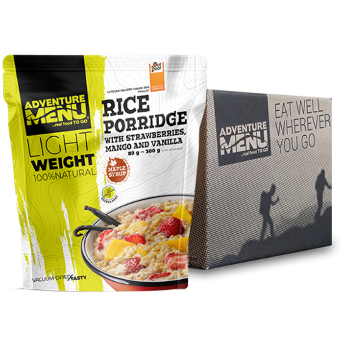 Adventure Menu Rice porridge with strawberries, mango and vanilla
