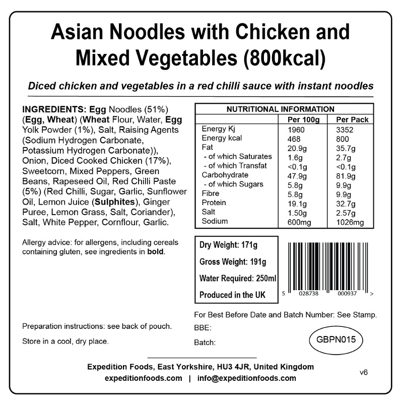 Expedition Foods Asian Noodles with Chicken and Mixed Vegetables (High Energy)