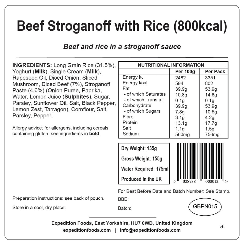 Expedition Foods Beef Stroganoff (High Energy)