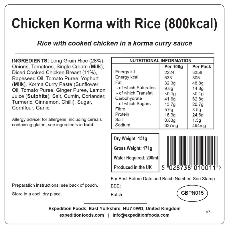 Expedition Foods Chicken Korma with Rice (High Energy)