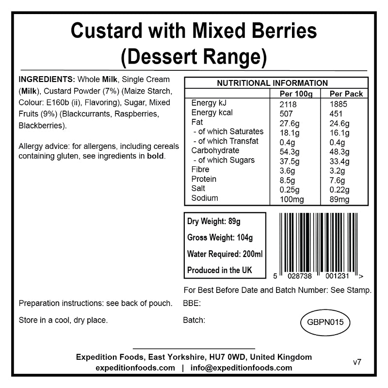 Expedition Foods Custard with Mixed Berries