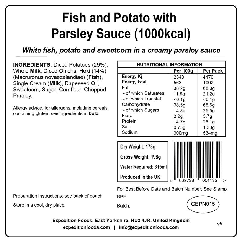 Expedition Foods Fish and Potato with Parsley Sauce (1000Kcal)