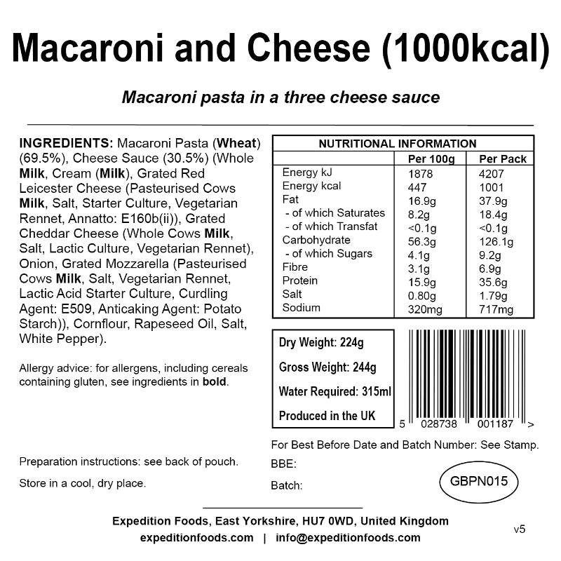 Expedition Foods Macaroni and Cheese (1000Kcal)