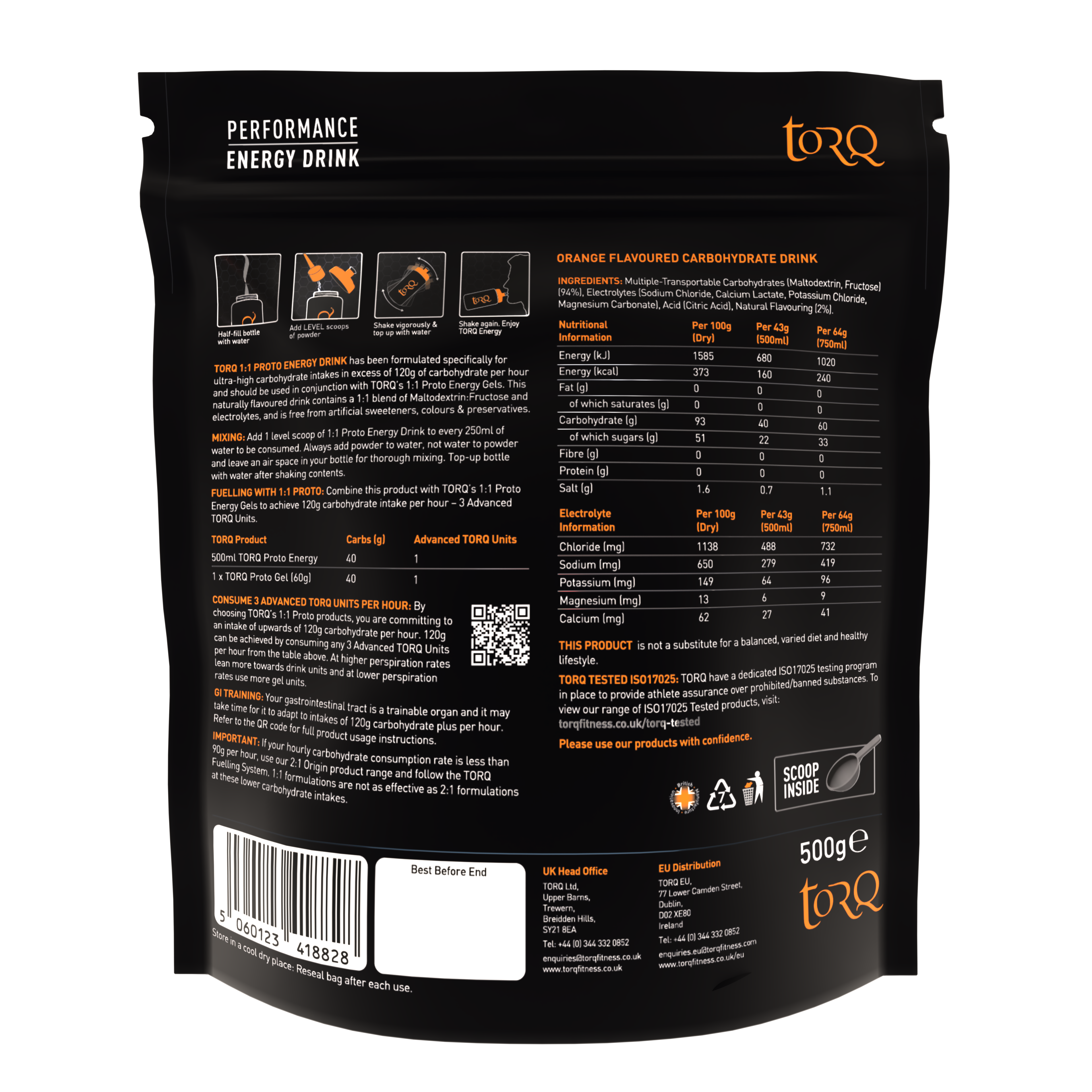 Torq 1:1 Orange Proto Energy (500g Pouch)