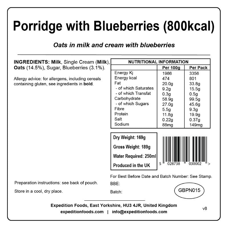 Expedition Foods Porridge with Blueberries (High Energy)