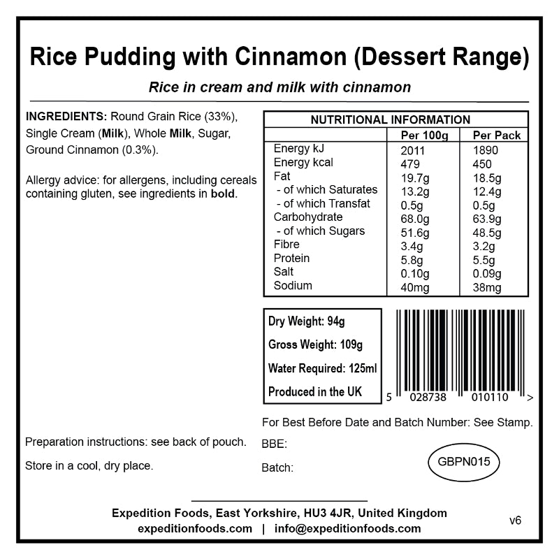 Expedition Foods Rice Pudding & Cinnamon