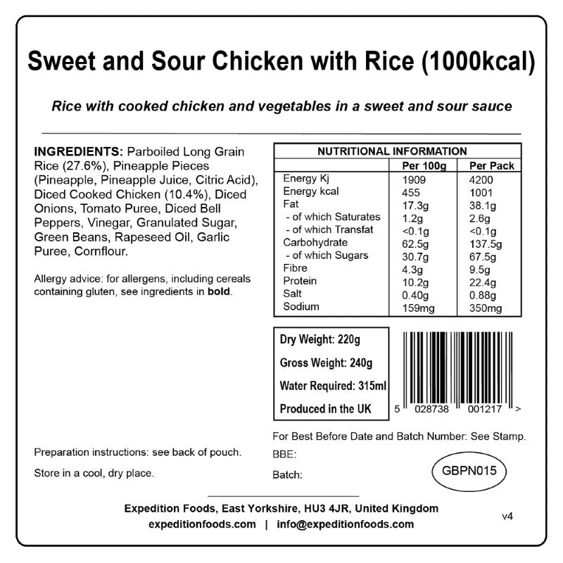 Expedition Foods Sweet and Sour Chicken with Rice (1000Kcal)