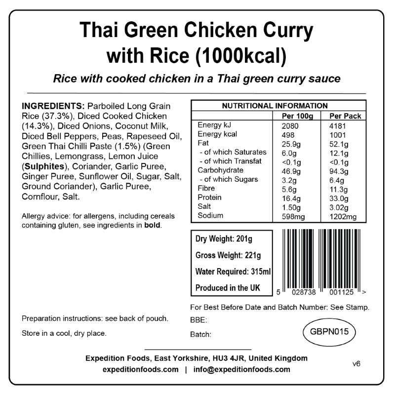 Expedition Foods Thai Green Chicken Curry with Rice (1000Kcal)