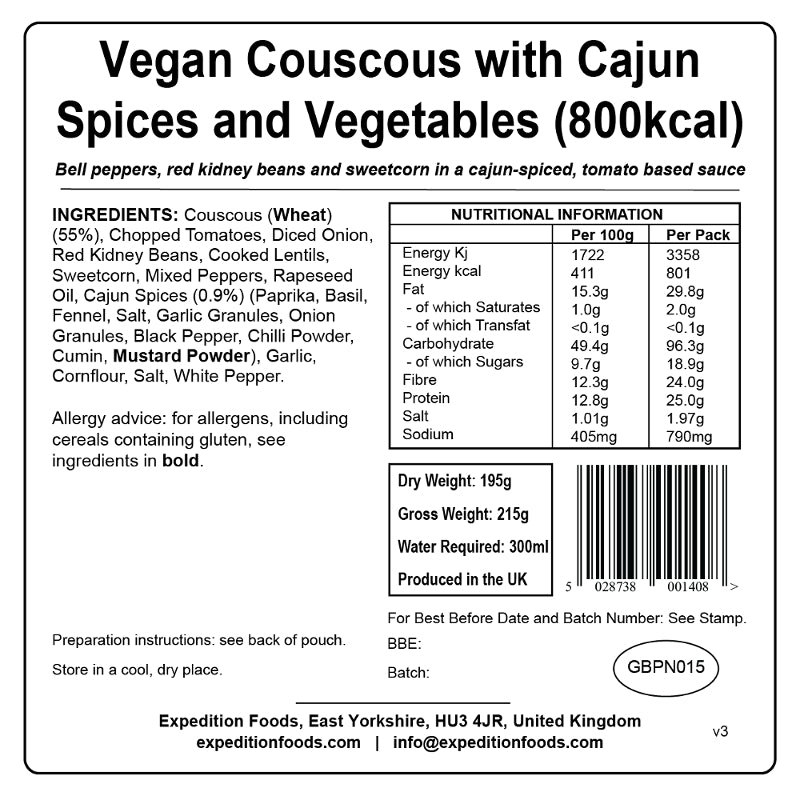 Expedition Foods Vegan Couscous with Cajun Spices and Vegetables (High Energy)