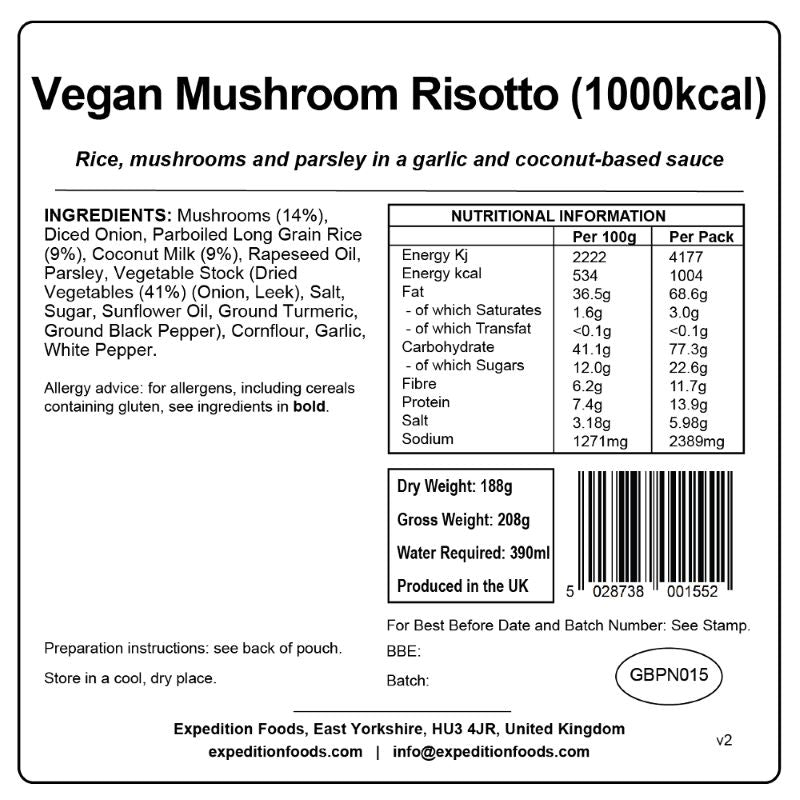 Expedition Foods Vegan Mushroom Risotto (1000 Kcal)