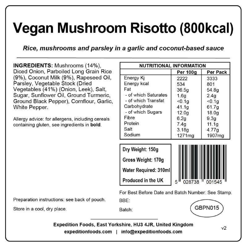 Expedition Foods Vegan Mushroom Risotto (High Energy)