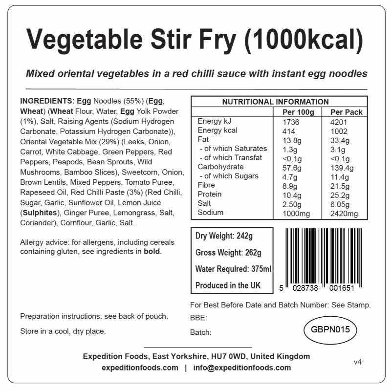 Expedition Foods Vegetable Stir Fry (1000Kcal)