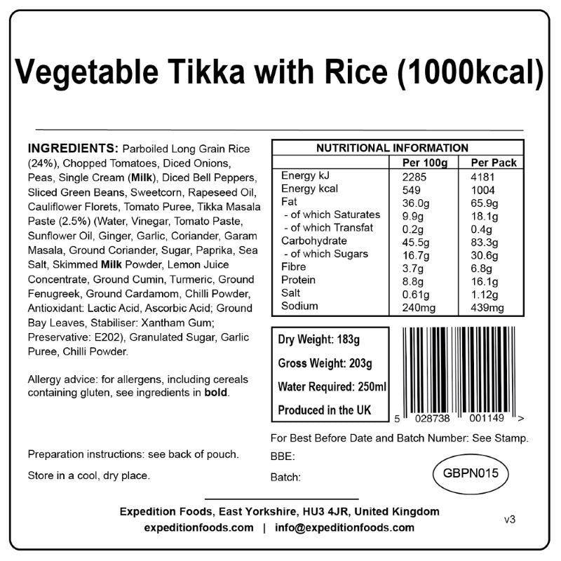 Expedition Foods Vegetable Tikka with Rice (1000Kcal)