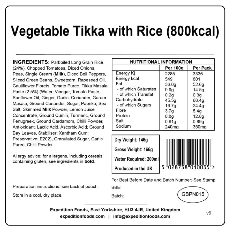 Expedition Foods Vegetable Tikka with Rice (High Energy)