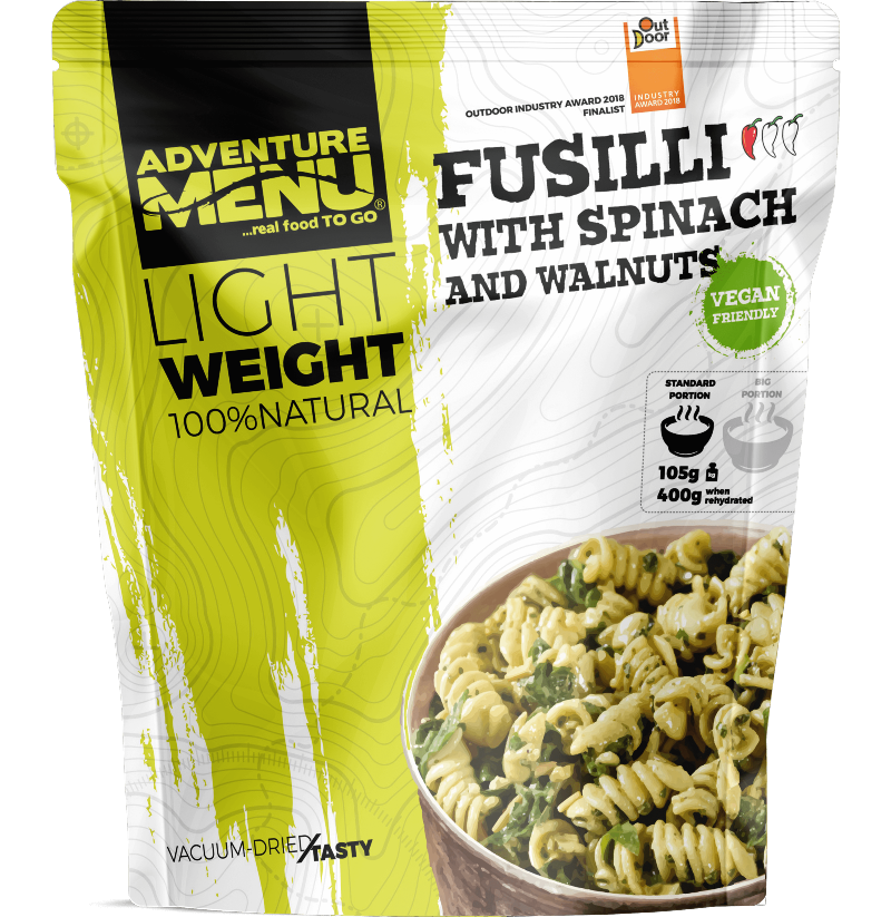 Adventure Menu Fusilli with spinach and walnuts (VEGAN)