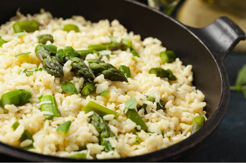 Adventure Menu Creamy risotto with asparagus and broccoli